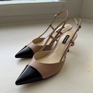 Nine West Rizzy Cap Toe Slingbacks - Two Toned Kitten Heels